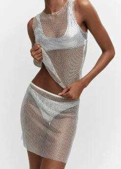 Jupe Maille Filet Strass -Promos Mango Boutique 57001030 01 D6