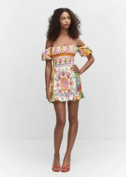 Robe Froncée Manches Bouffantes -Promos Mango Boutique 57001126 02 99999999 01