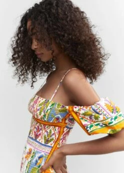 Robe Froncée Manches Bouffantes -Promos Mango Boutique 57001126 02 D1