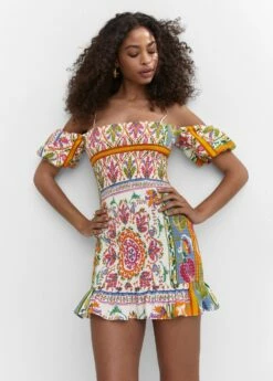 Robe Froncée Manches Bouffantes -Promos Mango Boutique 57001126 02 D2