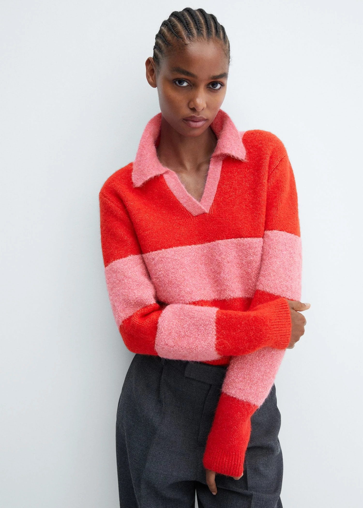 Pull-over Empiècement Contrastant Col Polo 3 Pull-over Empiècement Contrastant Col Polo