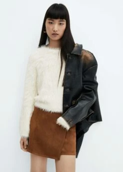 Pull-over Fausse Fourrure Col Rond