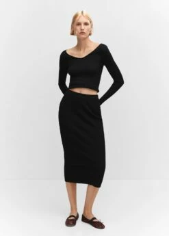 Pull-over Maille Côtelée Dos Plongeant -Promos Mango Boutique 57013809 99 D6