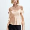 Blouse Satin Col Bénitier -Promos Mango Boutique 57013823 05