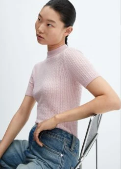 Pull-over Laine Torsades Manches Courtes -Promos Mango Boutique 57015806 81 D1