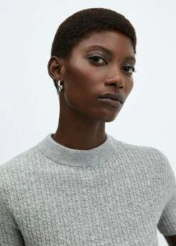 Pull-over Laine Torsades Manches Courtes -Promos Mango Boutique 57015806 91 D1