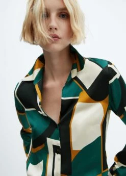 Chemise Satinée En Imprimé Géométrique -Promos Mango Boutique 57025984 43 D1