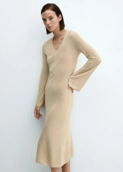 Robe Midi Maille Lurex -Promos Mango Boutique 57027717 OR D2