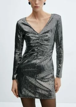 Robe Froncée Sequins -Promos Mango Boutique 57029105 PL D6