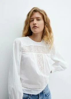 Blouse Coton Détails Ajourés -Promos Mango Boutique 57037118 01 D2