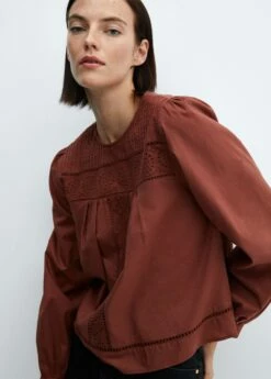 Blouse Coton Détails Ajourés -Promos Mango Boutique 57037118 76 D4