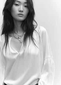 Blouse Froncée Bouton -Promos Mango Boutique 57043807 02 D1