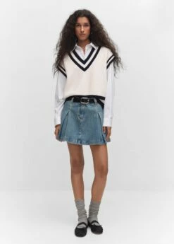 Gilet Col V Contrasté -Promos Mango Boutique 57044398 05 99999999 01