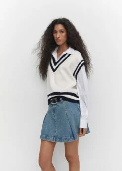 Gilet Col V Contrasté -Promos Mango Boutique 57044398 05 D2