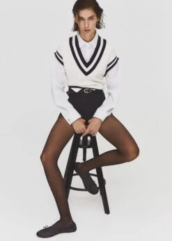 Gilet Col V Contrasté -Promos Mango Boutique 57044398 05 D6