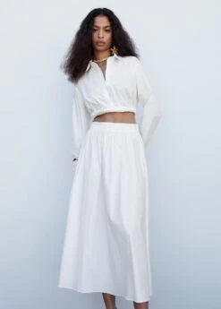 Jupe Longue Avec Détail à Pinces -Promos Mango Boutique 57050470 01 D1