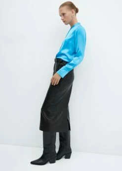 Chemise Satinée Col Rond -Promos Mango Boutique 57054410 46 D2