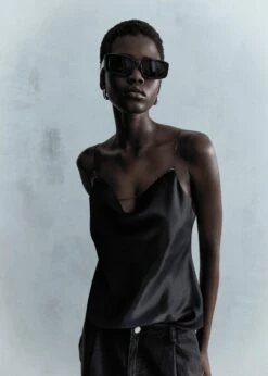 Top Satin Col Bénitier -Promos Mango Boutique 57062884 99 D7