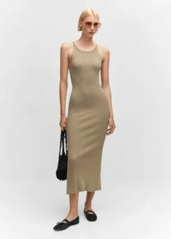 Robe Fendue Maille Côtelée -Promos Mango Boutique 57064425 37 99999999 01