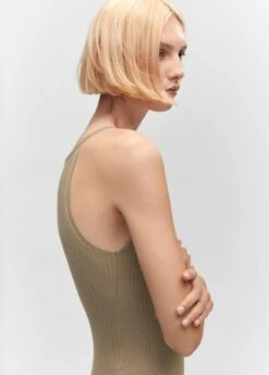 Robe Fendue Maille Côtelée -Promos Mango Boutique 57064425 37 D1