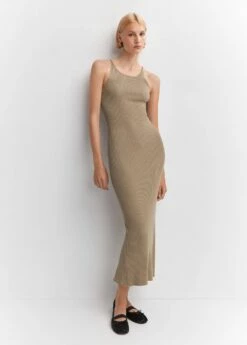 Robe Fendue Maille Côtelée -Promos Mango Boutique 57064425 37 D2