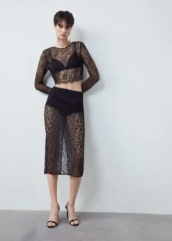 Jupe Midi Dentelle 15 Jupe Midi Dentelle -Promos Mango Boutique 57073817 99 D7