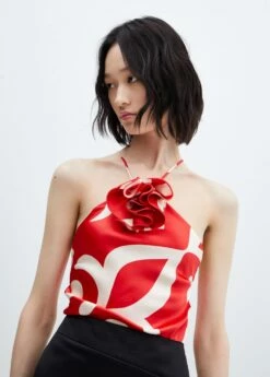 Top Satiné Imprimé Fleur Décorative -Promos Mango Boutique 57073821 70 D1