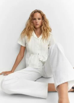 Chemise Lin Plissée -Promos Mango Boutique 57082896 02 D1