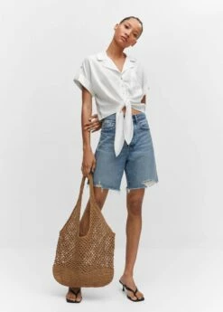 Chemise Lin Nœud -Promos Mango Boutique 57092891 01 99999999 01