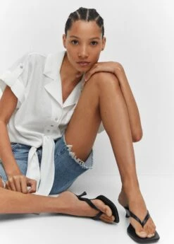 Chemise Lin Nœud -Promos Mango Boutique 57092891 01 D2