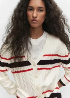 Cardigan Maille Torsadée Rayures -Promos Mango Boutique 57093794 05 D1