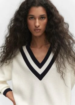 Pull-over à Col En V Contrastant -Promos Mango Boutique 57094397 05 D1