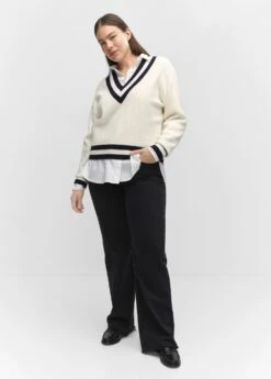 Pull-over à Col En V Contrastant -Promos Mango Boutique 57094397 05 D3