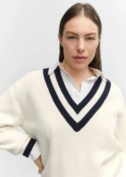 Pull-over à Col En V Contrastant -Promos Mango Boutique 57094397 05 D4