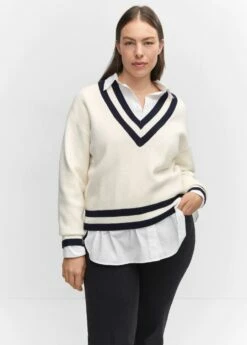 Pull-over à Col En V Contrastant -Promos Mango Boutique 57094397 05 D5