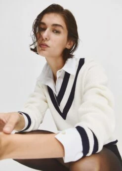 Pull-over à Col En V Contrastant -Promos Mango Boutique 57094397 05 D6