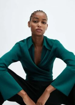 Blouse Cache-cœur Nœud -Promos Mango Boutique 57095977 49 D2